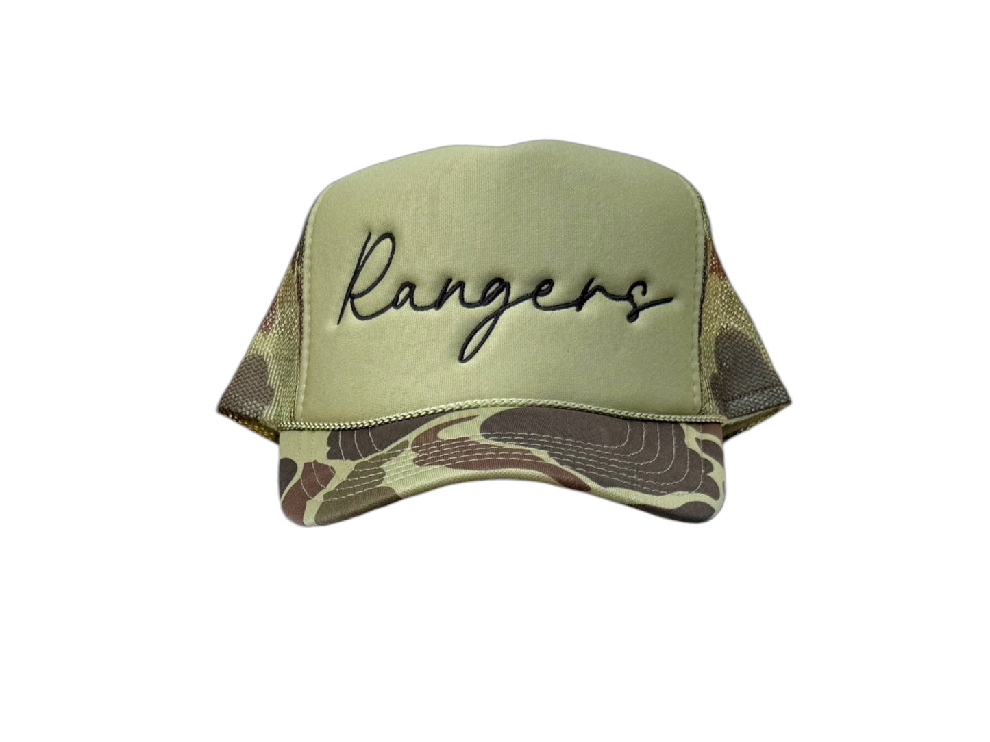 Rangers Camo Embroidered Trucker